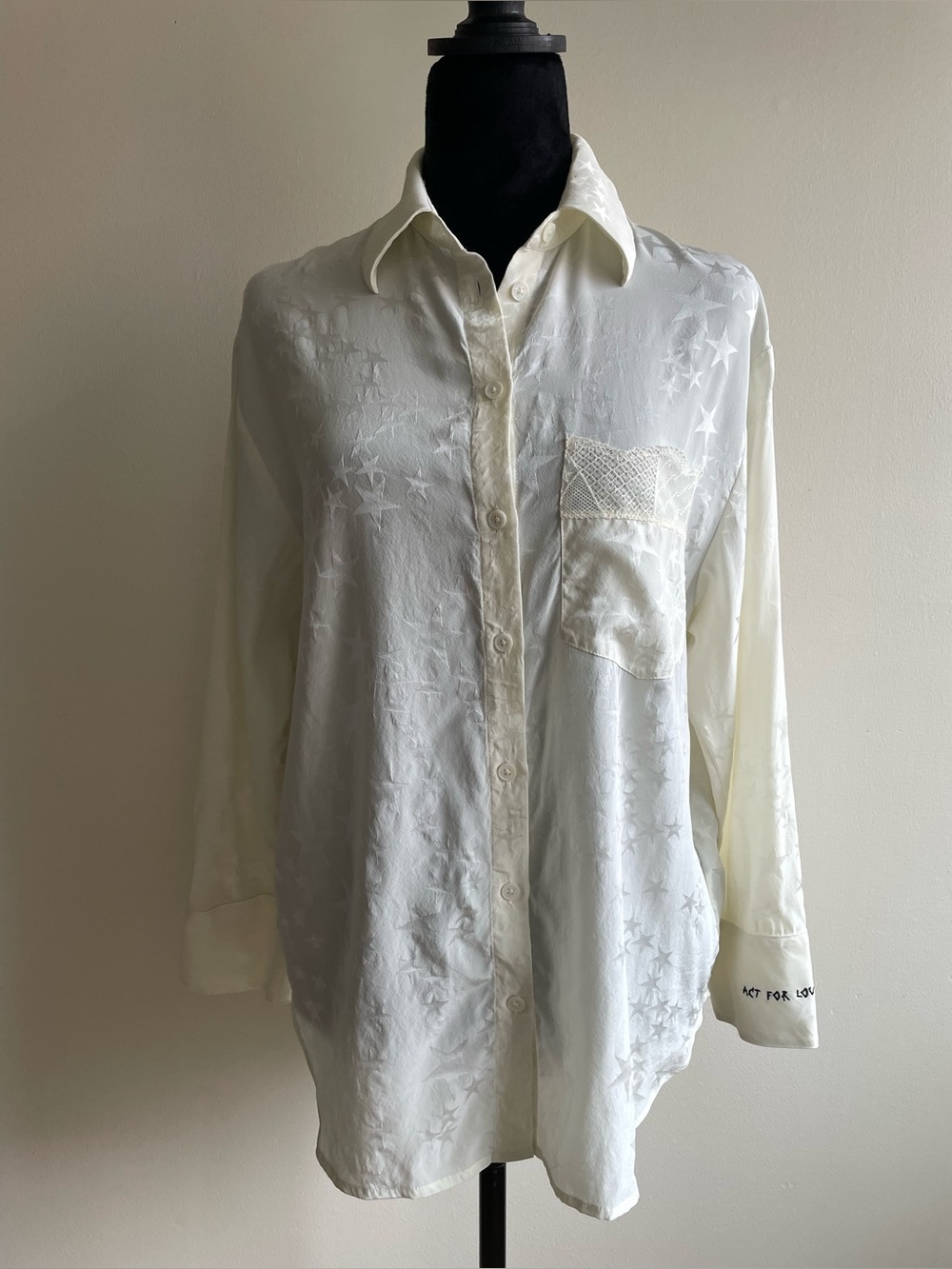 Zadig & Voltaire Morning Jac Stars 100% Silk Shirt XS/S Ivory Défilé SS23